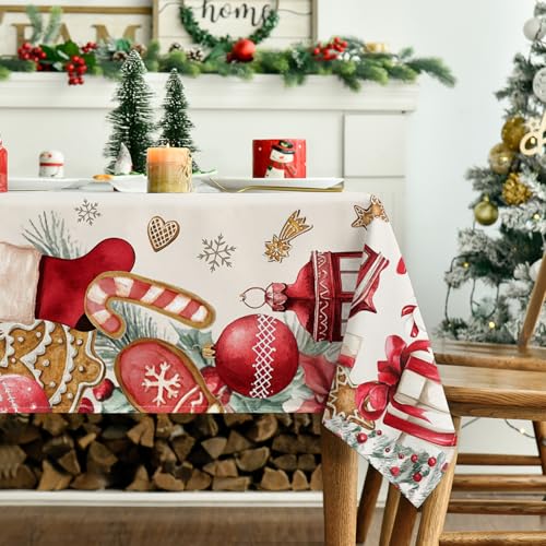 Horaldaily 52 x 70 Inch Christmas Tablecloth Red with Gifts & Trees