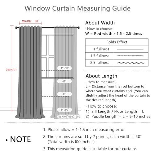 Linen Curtains for Sliding Door - Farmhouse Semi Sheer Light Filtering 50W x 95L - Pack of 2