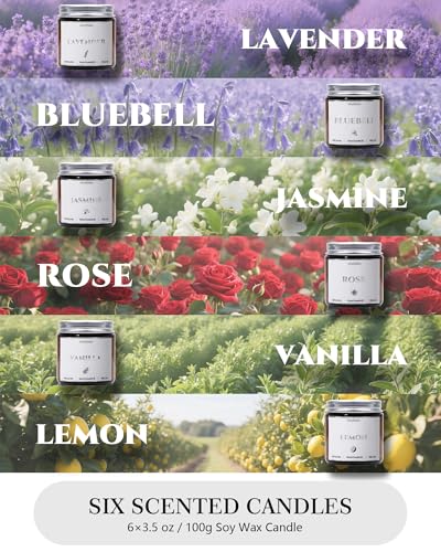 6 Pack Soy Wax Scented Candles Gift Set - Long Burn Time, Natural Aromatherapy
