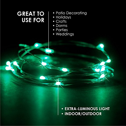 2 Sets 20 LEDs Green Color String Lights Silver Wire Indoor and Outdoor 6.5 Feet Firefly Starry Fairy Lights Battery Powered for DIY, Christmas, Holidays, Party, Bedroom and Centerpieces