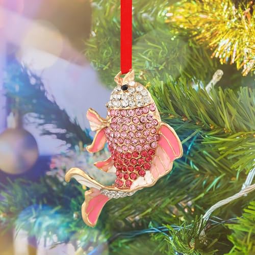 SICOHOME Tropical Fish Christmas Tree Ornament - Coastal Sea Ocean Hawaii Beach Themed Christmas Hanging Ornament with Rhinestones for Christmas Tree Gifts for Ocean Lover and Nautical Enthusiast