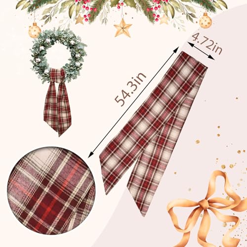 Vickasi E Red Buffalo Plaid Wreath Sash for Front Door Holiday Decorations