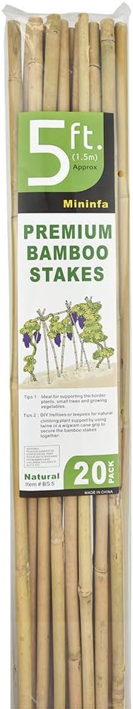 Mininfa Bamboo Garden Stakes - Eco-Friendly 57-Inch Plant Supports for Tomatoes, Trees & Beans | 20 Pack