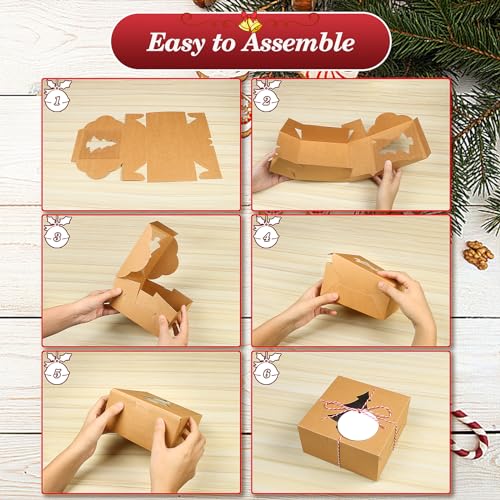 COTOPHER 30 Pcs Christmas Cookie Gift Boxes with Window, Brown, 6x6x3 Inches