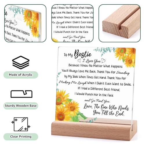 Friendship Appreciation Acrylic Plaque with Wooden Stand - Bestie Gift for Women