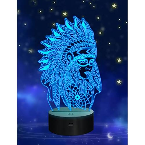 Native American Gifts, 3D Figure Night light Illusion Lamp for Home Decor and Room Decorations, Creative Birthday Xmas Holiday Gifts with 16 Colors Changing & Remote Control & Dimmable Function