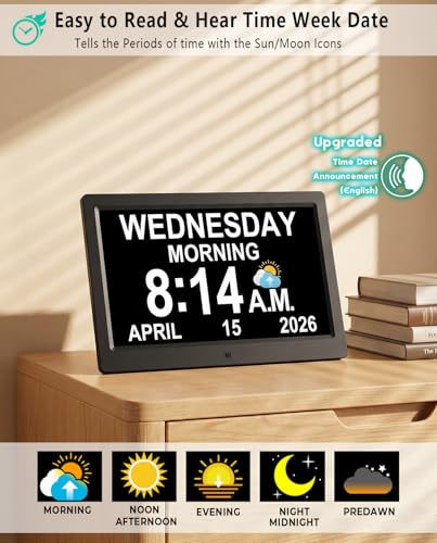 11.5 Inch Digital Clock with 27 Alarms Loud Talking Time & Remote - Black