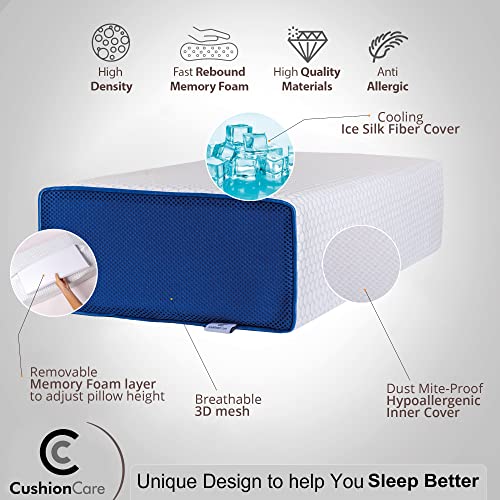 Cube Pillow for Side Sleepers – Adjustable Height 4–5" Cooling Memory