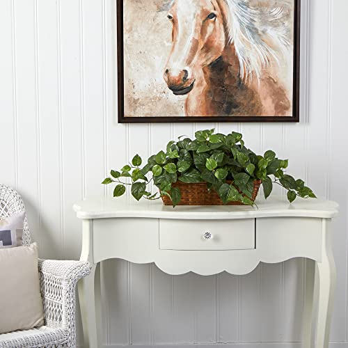Nearly Natural 34 in Artificial Pothos Ivy Plant with Ledge Basket