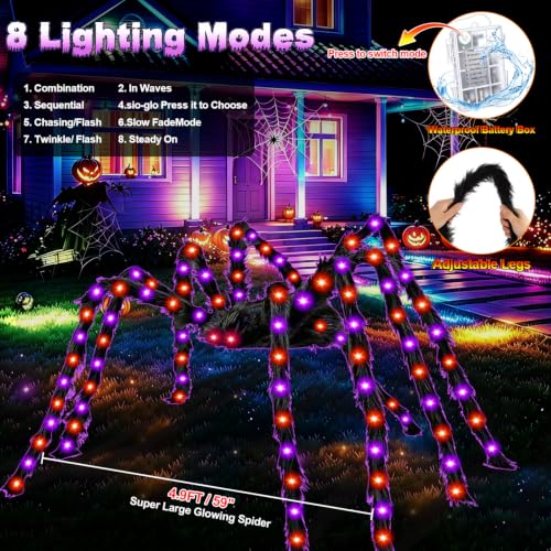 Halloween Outdoor Spider Web Lights with 250 LEDs & 8 Modes - Dark Purple & Orange