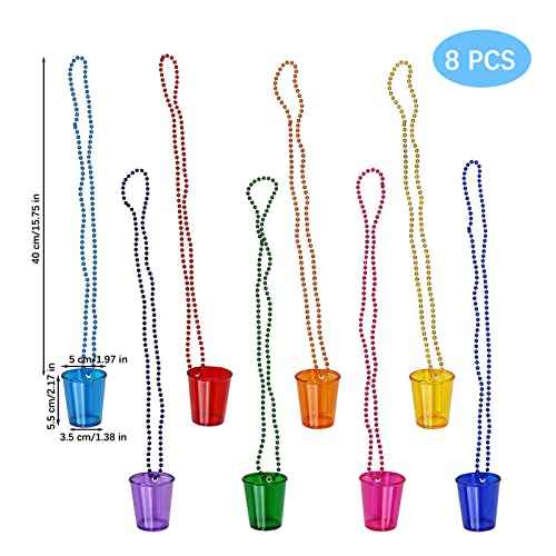 8 Pieces Christmas Shot Glass on Beaded Necklace, Plastic Colorful Clear Shot Cup Necklace, Bachelorette Party Team Groom and Bride Supplies for Birthday Wedding Festival Parade Favor