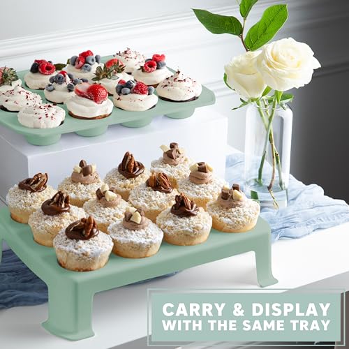 MosJos Green 24-Cup Cupcake Carrier - Extra Tall Double Tier Food Storage & Transport