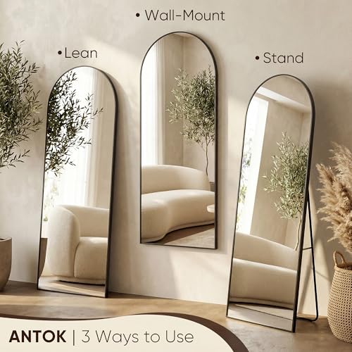 Antok 71x26 Inch Black Arched Full Length Floor Mirror with Stand - Large Home Decor