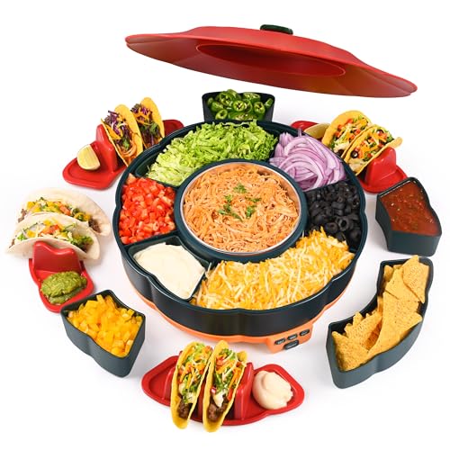 150W Taco Tuesday Kit with 3-Temp Control & 6 Trays - Lazy Susan Taco Bar Set