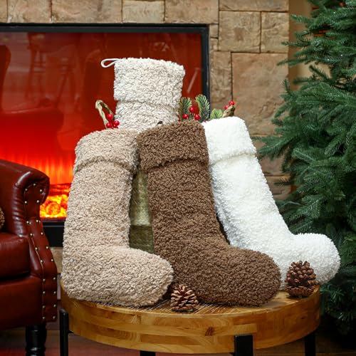 4 Pack Christmas Sherpa Stockings 20 Inch Faux Fur Fireplace Decor