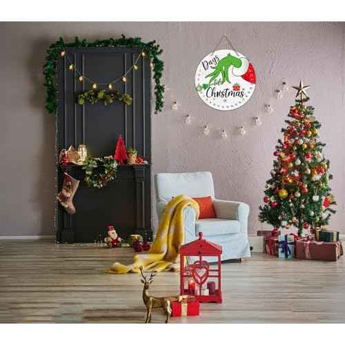 PETCEE Christmas Grinch Advent Calendar 2025 - Christmas Grinch Countdown Calendar Decorations Days Till Christmas Countdown Welcome Hanging Sign Wreath for Front Door Home Wall Indoor Outdoor Decor