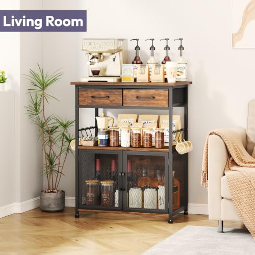 Espresso Coffee Bar Cabinet with Drawer & Hooks - 23.62x14.96x31.3 inches