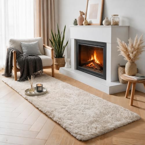 PAGISOFE 2' x 6' Light Beige Shaggy Runner Rug for Bedroom & Living Room, Non-Slip