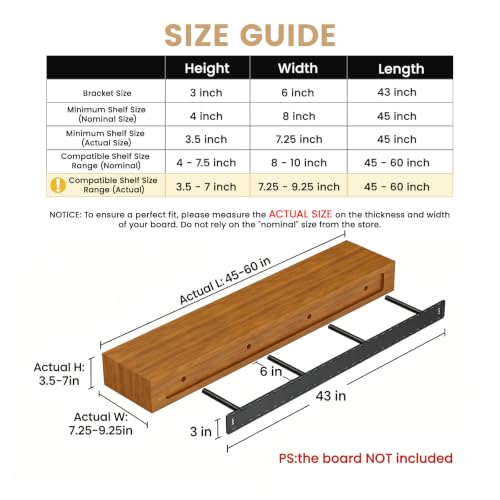 Craftersmark 43" x 6" Heavy Duty Floating Shelf Brackets - Invisible Mount