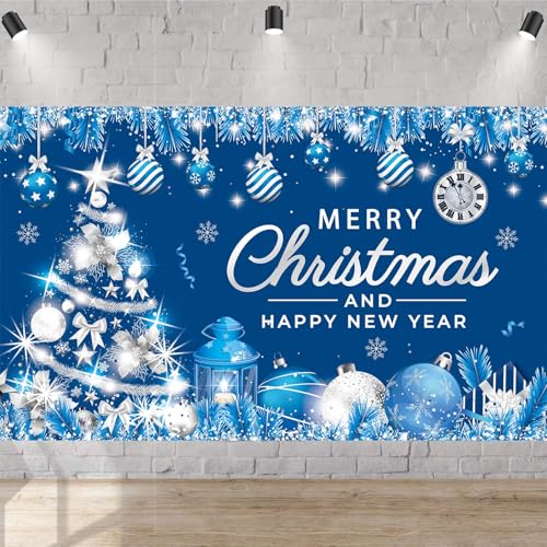 Blue & Silver Christmas Banner Decorations for Indoor Holiday Parties