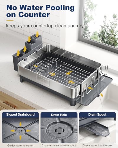 SNTD Grey Stainless Steel Dish Drying Rack for Small Kitchen Counter