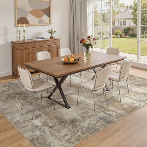 ELLIUNE 8x10 Dark Brown Washable Abstract Area Rug for Living Room