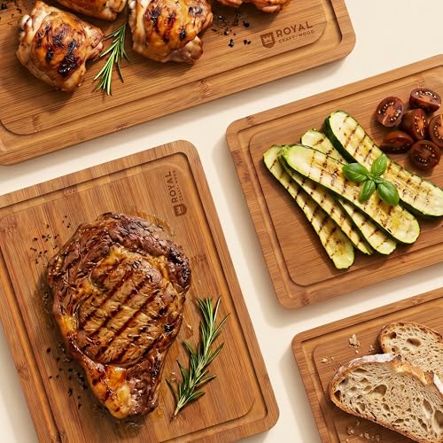 Carbonized Bamboo Cutting Board Set - 4 Pcs Kitchen Meal Prep & Serving