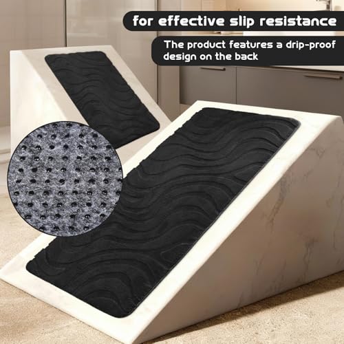 Black 5-Piece Bathroom Rug Set Non-Slip Plush Absorbent Mats - Aqzuxira