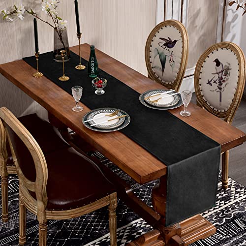 SEASHORE TREE Black Velvet Table Runner 14x118 inch Washable Elegant Fabric