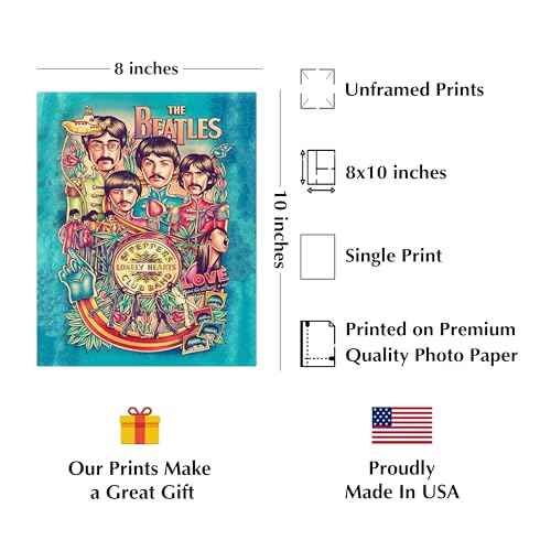AMERICAN LUXURY GIFTS Sgt. Pepper's Band Music Wall Art Poster, Typographic Decor For Room, Studio, Home, Office & Aesthetic Room Decor, For 60s Rock Fan (Unframed, 8 x 10 inches)