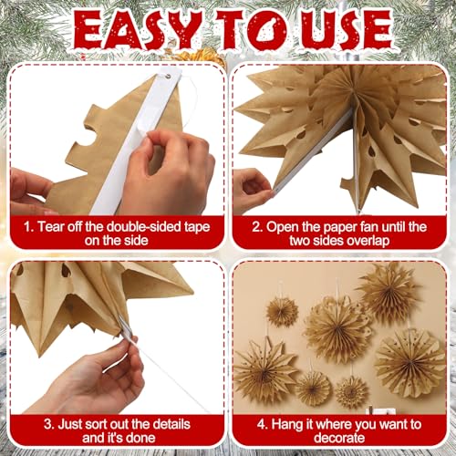Epakh 18 Pcs Natural Wood Christmas Paper Snowflakes Hanging Decor Classic Style