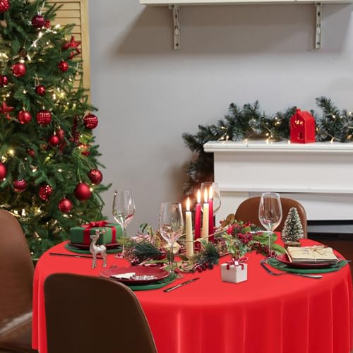Christmas Plastic Tablecloths Set 12pcs 84 Inch Waterproof Disposable Round Coverings