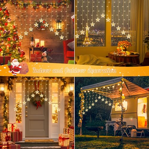 Woohaha Christmas Star Icicle Curtain Lights 118LED Warm White - Outdoor Indoor Decor