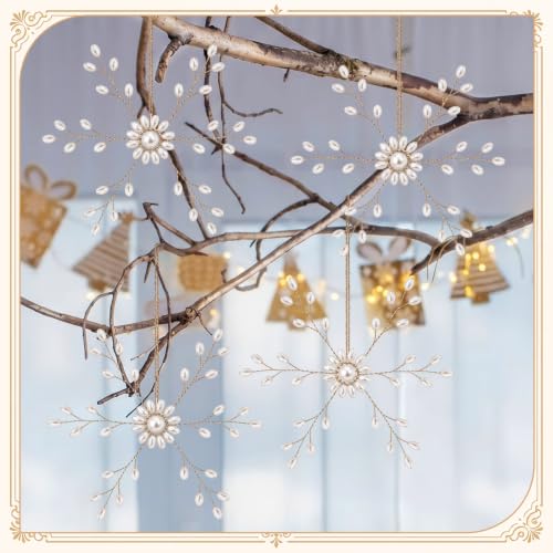 12 Pcs White Pearl Snowflake Christmas Ornaments for Tree & Holiday Decor