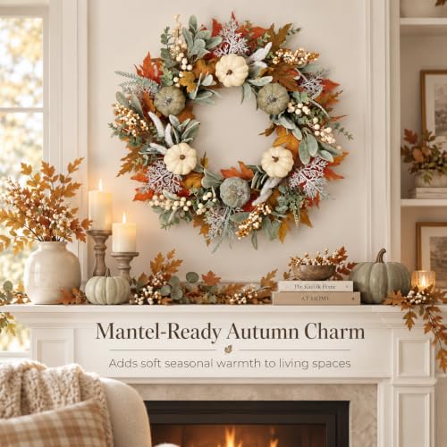 Worthyeah Fall Wreath - Farmhouse Thanksgiving Front Door Decor, Autumn Welcome