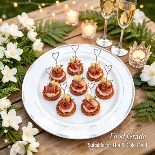 60PCS Silver Plastic Dinner and Dessert Plates Set - Disposable Heavy Duty Partyware Variation of 60 Silver