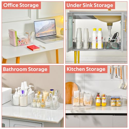 Large Clear Plastic Storage Bins - 12 Pack Pantry Organizers with Handles