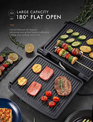 4-Slice Panini Press Grill with 180° Open Design and Nonstick Plates