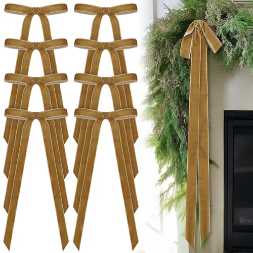 Glitinsel 24 Pcs Khaki Velvet Christmas Tree Bow 10x18 Inches Holiday Decor