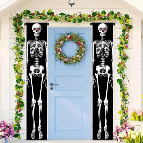 BlissYard Christmas Door Banner 12x71 Welcome Porch Sign – Skeleton Halloween Edition (Door Banner#6)