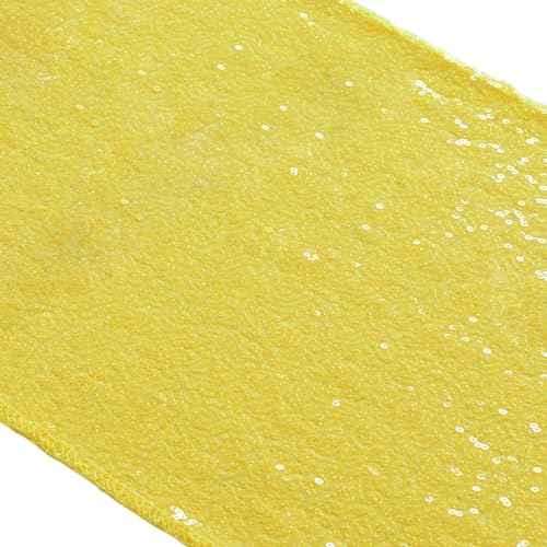 ShinyBeauty Yellow Table Runner 12x108 Inch Sequin Table Runner 108 Inches Long Wedding Party Table Runner Sequins Linen Table Runner for Christmas Halloween Event Decorations