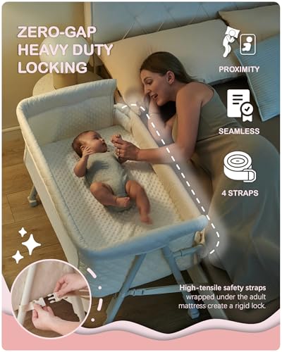 BEKA Baby Bassinet Bedside Sleeper with Retractable Side - Beige, 2-in-1 Baby Crib