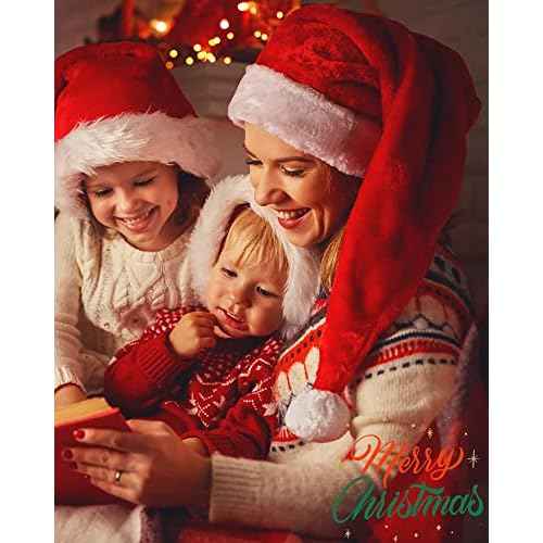 Long Christmas Santa Hat for Adults Unisex Deluxe Plush Long Xmas Santa Claus Hats New Year Festive Holiday