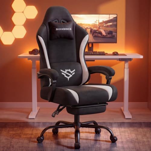 Gaming Chair with Pocket Spring Cushion - Ergonomic Desk Chair, Black + White