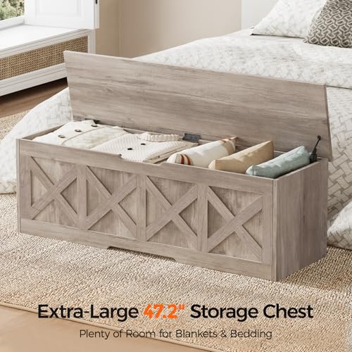 Homleke 47.2-Inch Extra-Large Wooden Storage Chest Farmhouse Greige Bench