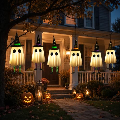 Halloween Ghost & Witch Hat Outdoor Decor - Glowing Spooky Lights Set