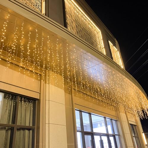 FATONESA 13FT-96LED Extendable Icicle Christmas Fairy String Lights Warm White 8 Modes