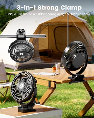 AVAVO 40000mAh Clip-On Fan Black - Rechargeable Portable Fan with 150H Runtime