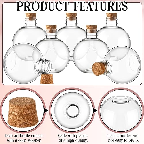 Plastic Potion Bottles with Cork - 30 Pcs 6 Oz Ball Shape DIY Craft Decor - Wood/Cork Variation