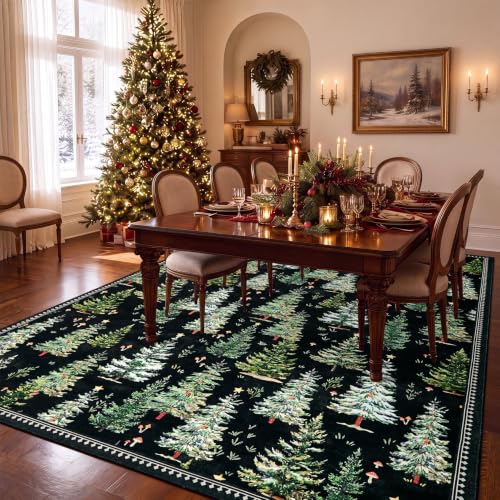 Garvee 5' x 7' Christmas Rug – Black, Washable Living Room Rug